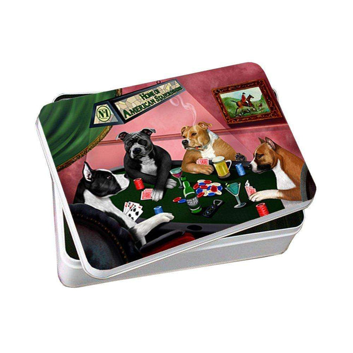 Home of American Staffordshire 4 Dogs Playing Poker Photo Storage Tin