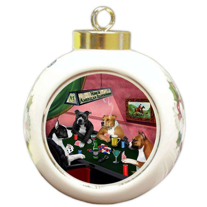 Home of American Staffordshire 4 Dogs Playing Poker Round Ball Christmas Ornament