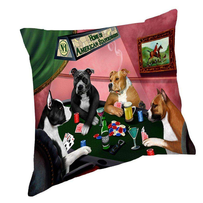 Home of American Staffordshire 4 Dogs Playing Poker Throw Pillow