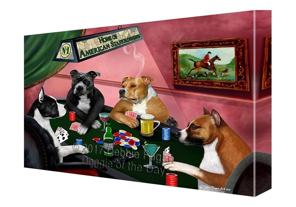 Home of American Staffordshires 4 Dogs Playing Poker Canvas Wall Art