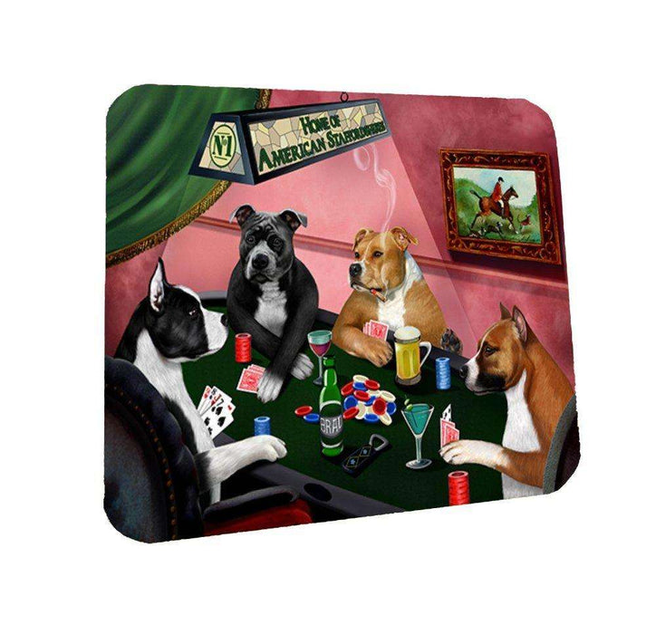 Home of American Staffordshires 4 Dogs Playing Poker Coasters Set of 4