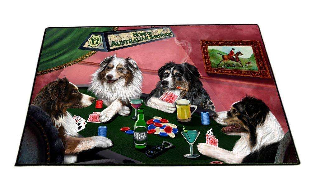 Home of Aussies Australian Shepherd 4 Dogs Playing Poker Floormat 18" x 24"