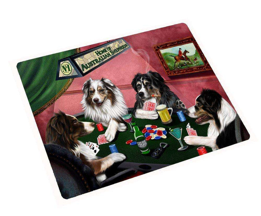 Home of Aussies Australian Shepherd 4 Dogs Playing Poker Large Tempered Cutting Board 15.74" x 11.8" x 5/32"