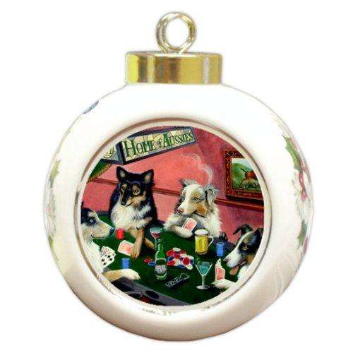 Home of Aussies Australian Shepherd Ornament Four Dogs Playing Poker