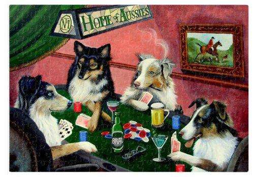Home of Aussies Australian Shepherd Puzzle 300 Pc. with Photo Tin Four Dogs Playing Poker