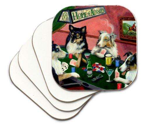 Home of Aussies Australian Shepherd Set of 4 Coasters Four Dogs Playing Poker