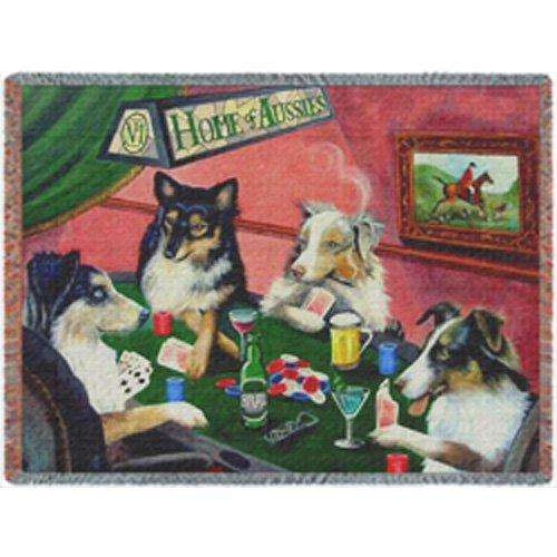 Home of Aussies Australian Shepherd Throw Blanket Four Dogs Playing Poker 54 x 38