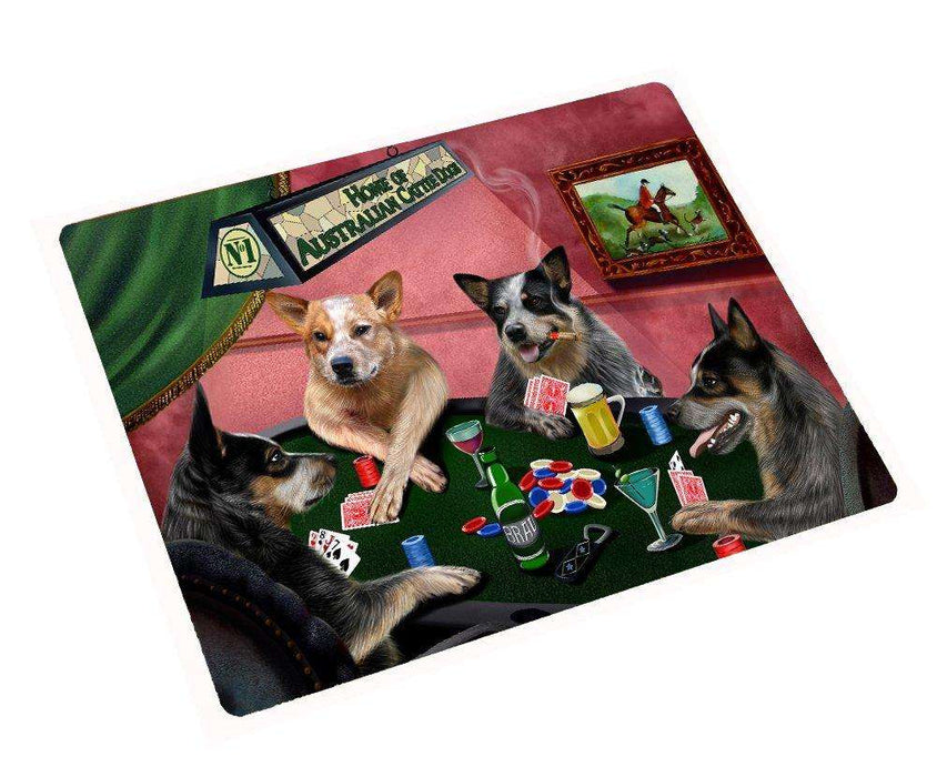 Home of Australian Cattle Dog 4 Dogs Playing Poker Large Tempered Cutting Board 15.74" x 11.8" x 5/32"