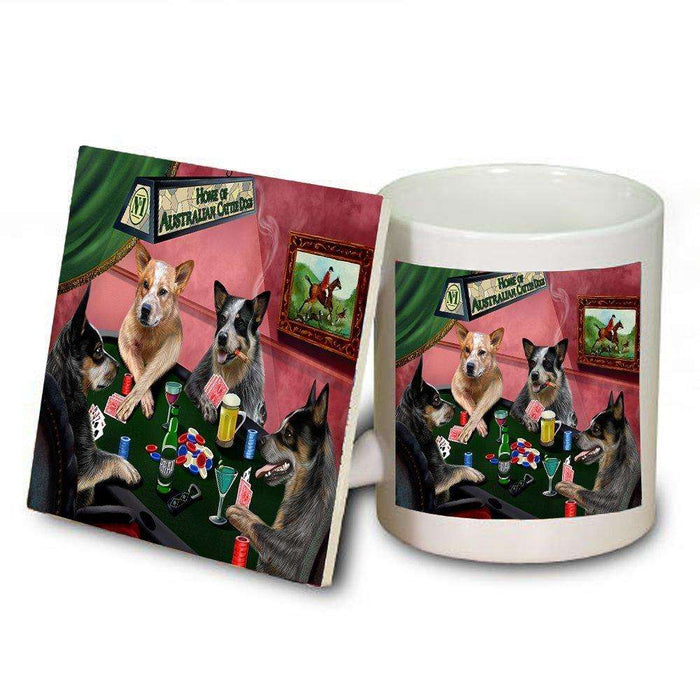 Home of Australian Cattle Dog 4 Dogs Playing Poker Mug and Coaster Set