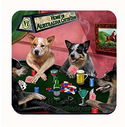 Home of Australian Cattle Dog Coasters 4 Dogs Playing Poker (Set of 4)