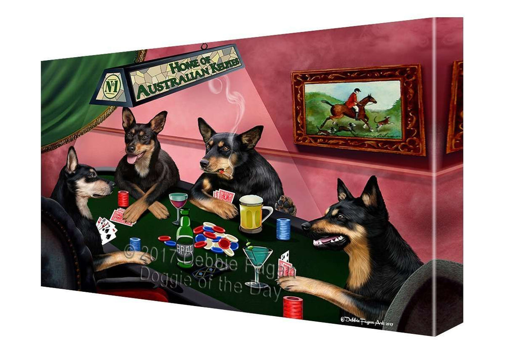 Home of Australian Kelpies 4 Dogs Playing Poker Canvas Wall Art