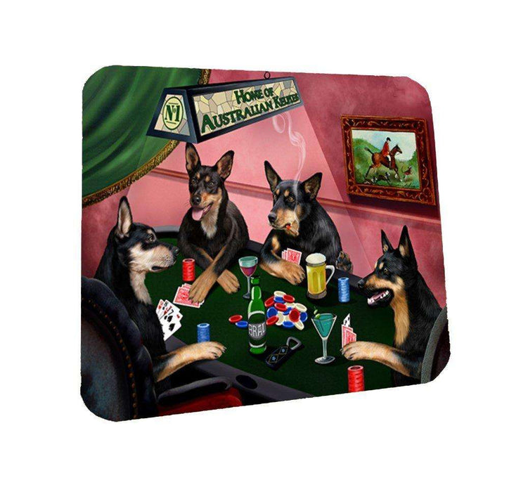 Home of Australian Kelpies 4 Dogs Playing Poker Coasters Set of 4