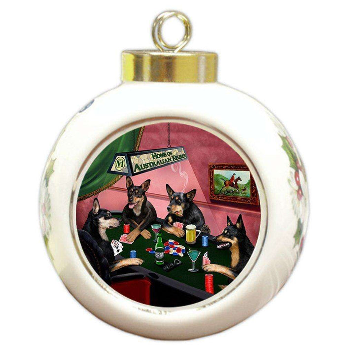 Home of Australian Kelpies 4 Dogs Playing Poker Round Ball Christmas Ornament