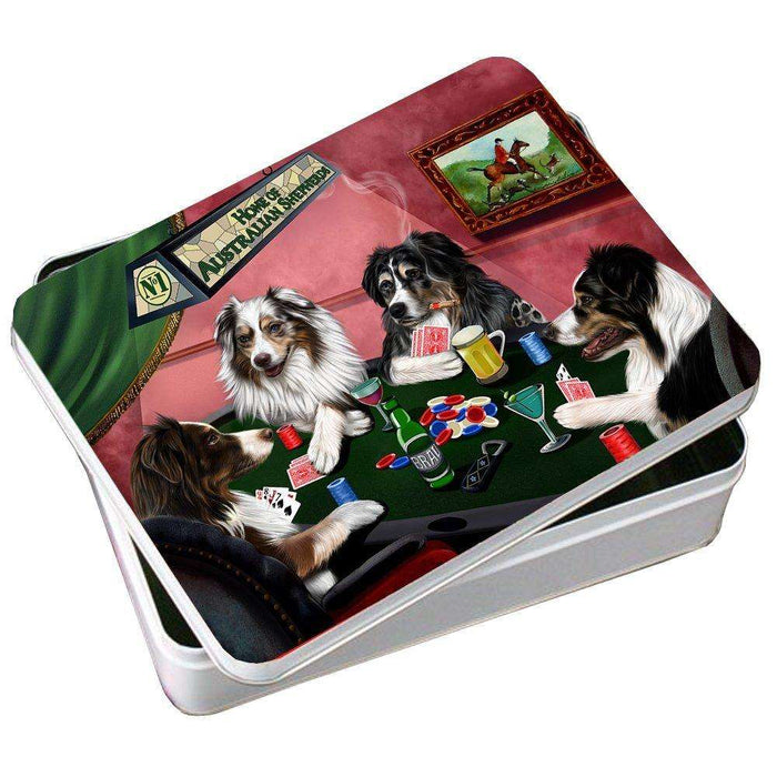 Home of Australian Shepherd 4 Dogs Playing Poker Photo Tin