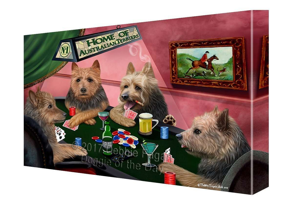Home of Australian Terriers 4 Dogs Playing Poker Canvas Wall Art