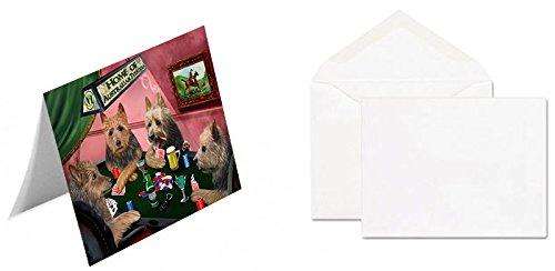 Home of Australian Terriers 4 Dogs Playing Poker Handmade Artwork Assorted Pets Greeting Cards and Note Cards with Envelopes for All Occasions and Holiday Seasons
