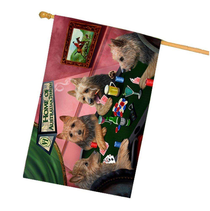 Home of Australian Terriers 4 Dogs Playing Poker House Flag