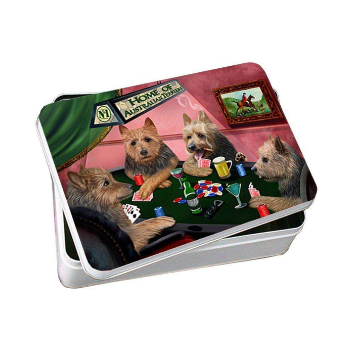 Home of Australian Terriers 4 Dogs Playing Poker Photo Storage Tin