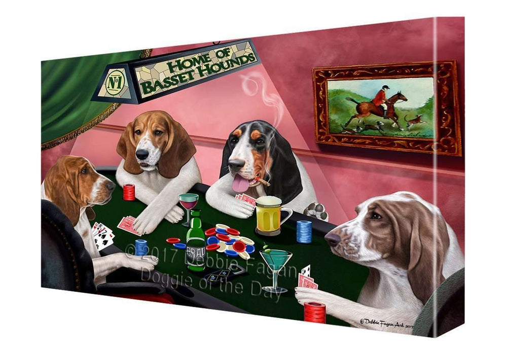 Home of Basset Hounds 4 Dogs Playing Poker Canvas Wall Art