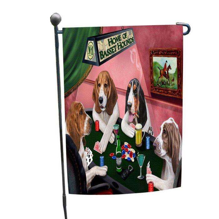 Home of Basset Hounds 4 Dogs Playing Poker Garden Flag