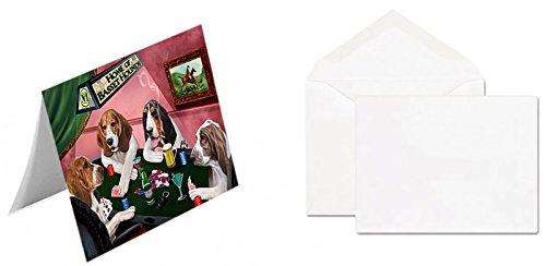 Home of Basset Hounds 4 Dogs Playing Poker Handmade Artwork Assorted Pets Greeting Cards and Note Cards with Envelopes for All Occasions and Holiday Seasons
