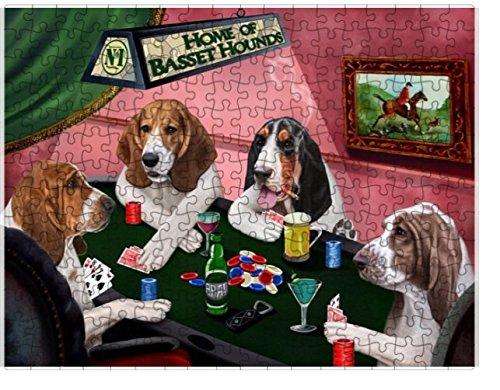 Home of Basset Hounds 4 Dogs Playing Poker Puzzle with Photo Tin