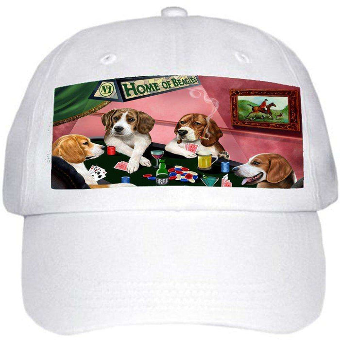Home of Beagle 4 Dogs Playing Poker Hat White