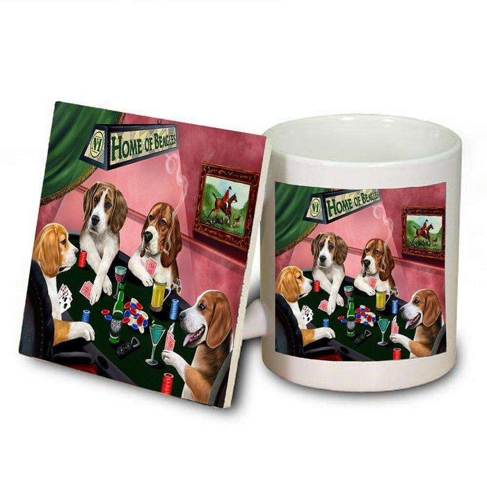 Home of Beagle 4 Dogs Playing Poker Mug and Coaster Set
