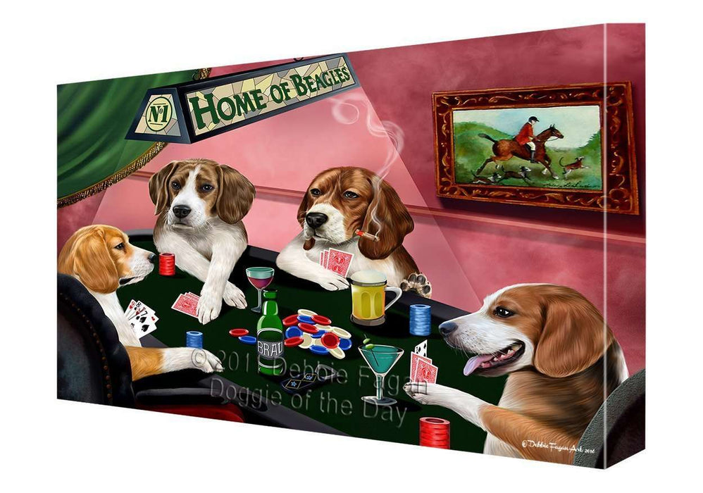 Home of Beagle Dogs Playing Poker Canvas Gallery Wrap 1.5" Inch
