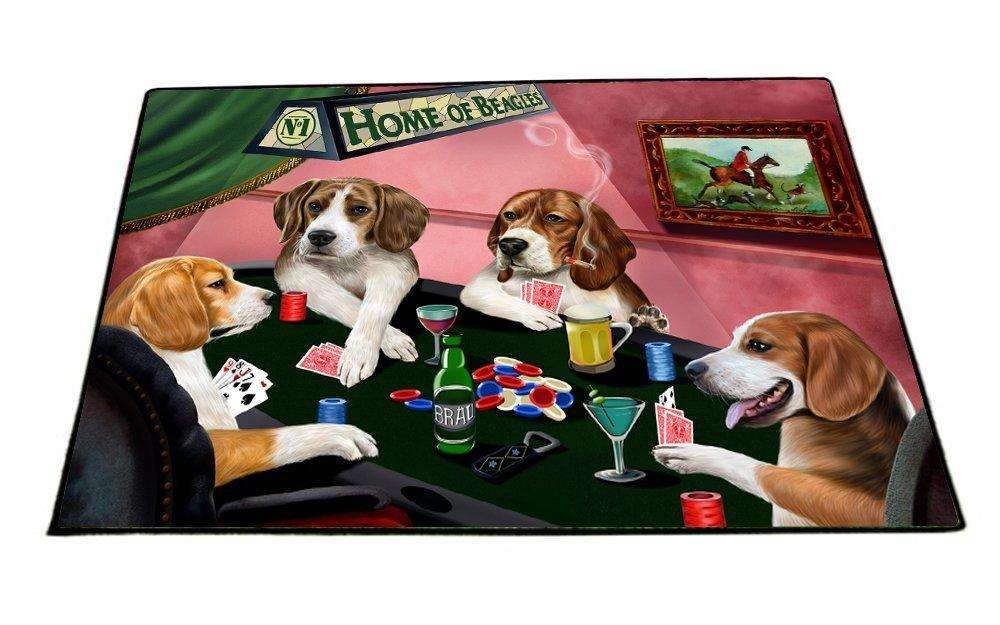 Home of Beagles 4 Dogs Playing Poker Floormat 18" x 24"