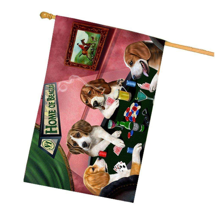 Home of Beagles 4 Dogs Playing Poker House Flag