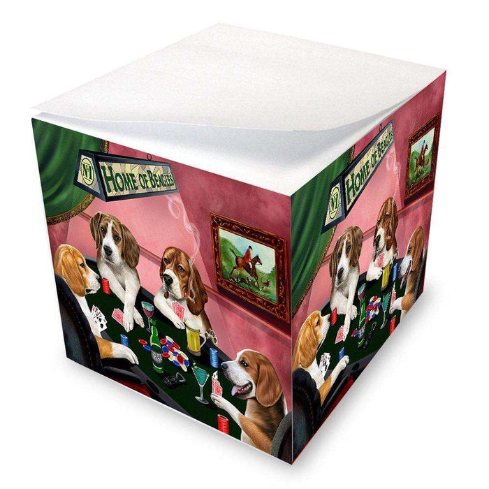 Home of Beagles 4 Dogs Playing Poker Note Cube