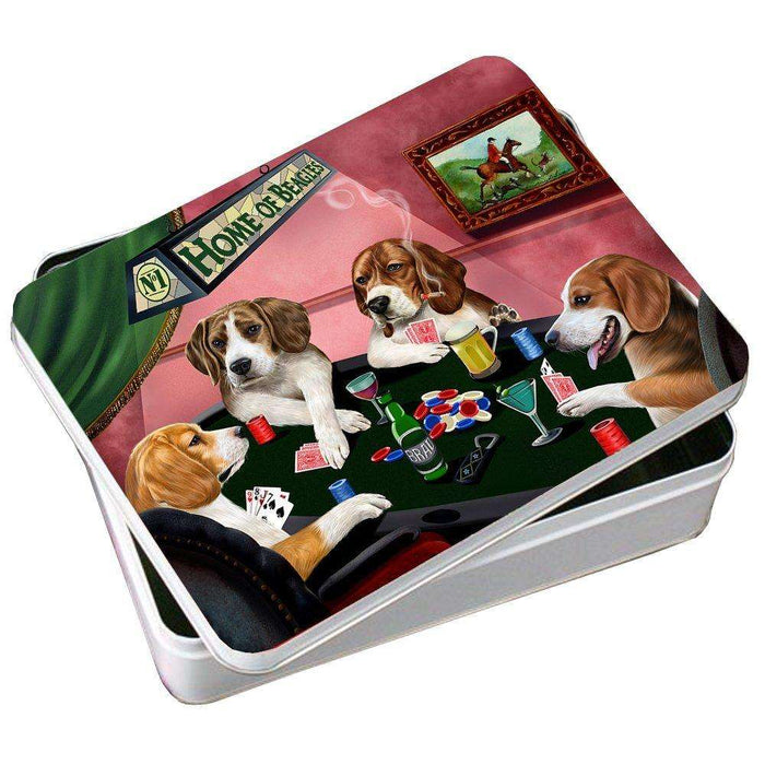 Home of Beagles 4 Dogs Playing Poker Photo Tin