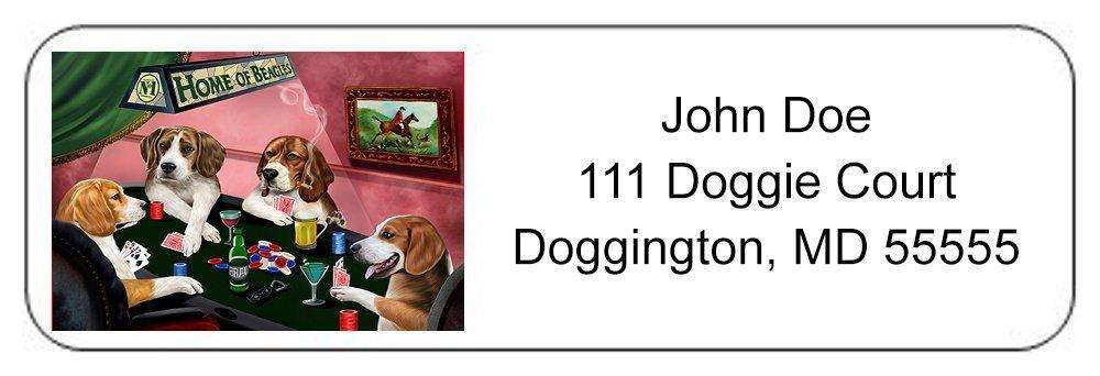 Home of Beagles 4 Dogs Playing Poker Return Address Label