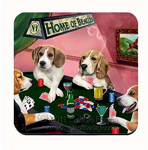 Home of Beagles Coasters 4 Dogs Playing Poker (Set of 4)