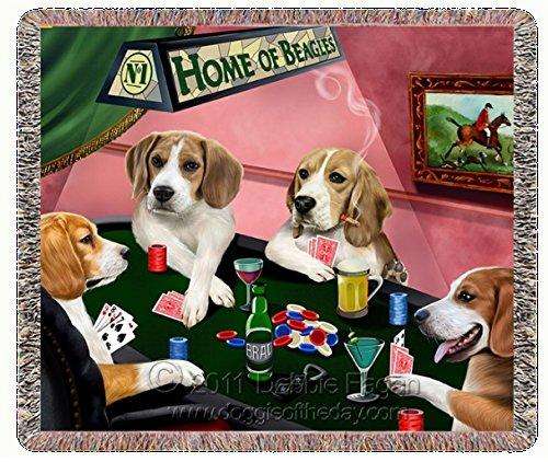 Home of Beagles Woven Throw Blanket 4 Dogs Playing Poker 54 x 38