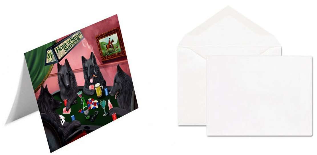 Home of Belgian Shepherd 4 Dogs Playing Poker Handmade Artwork Assorted Pets Greeting Cards and Note Cards with Envelopes for All Occasions and Holiday Seasons