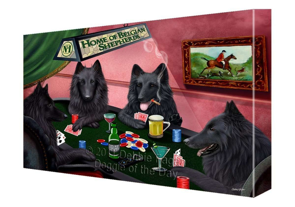 Home of Belgian Shepherd 4 Dogs Playing Poker Painting Printed on Canvas Wall Art Signed