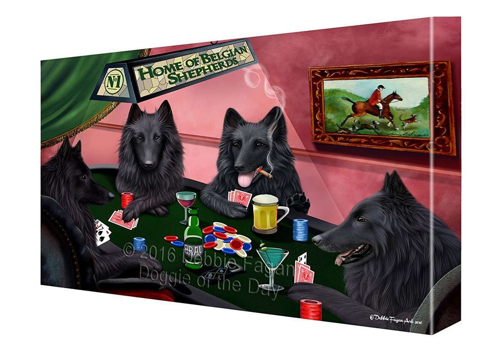 Home of Belgian Shepherd 4 Dogs Playing Poker Painting Printed on Canvas Wall Art