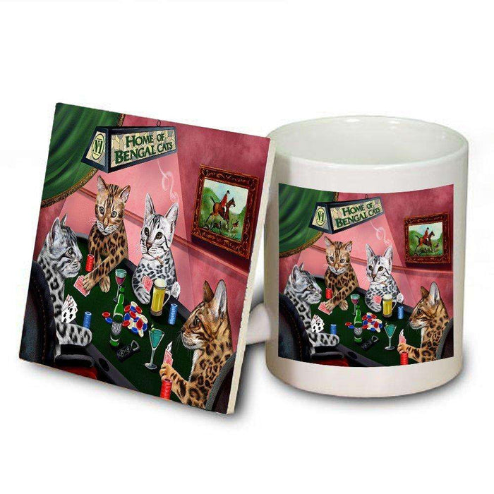 Home of Bengal 4 Cats Mug and Coaster Set