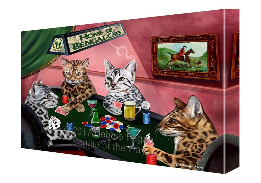 Home of Bengal 4 Cats Playing Poker Canvas Wall Art
