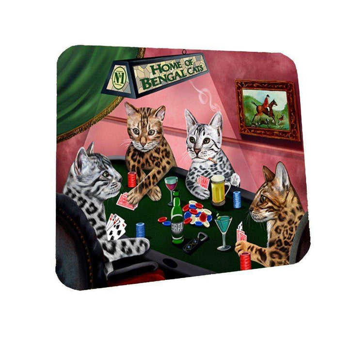 Home of Bengal 4 Cats Playing Poker Coasters Set of 4