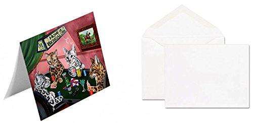 Home of Bengal 4 Cats Playing Poker Handmade Artwork Assorted Pets Greeting Cards and Note Cards with Envelopes for All Occasions and Holiday Seasons
