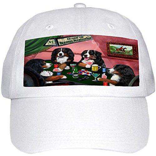 Home of Bernese Mountain 4 Dogs Playing Poker Hat White