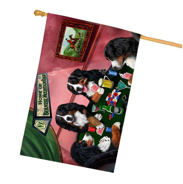 Home of Bernese Mountain 4 Dogs Playing Poker House Flag