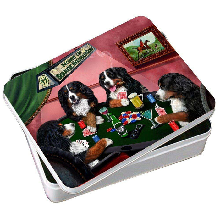 Home of Bernese Mountain 4 Dogs Playing Poker Photo Tin