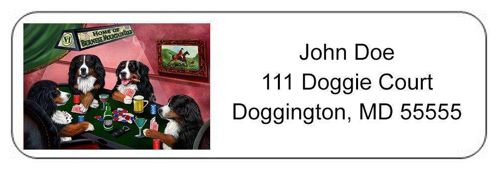 Home of Bernese Mountain Dog 4 Dogs Playing Poker Return Address Label
