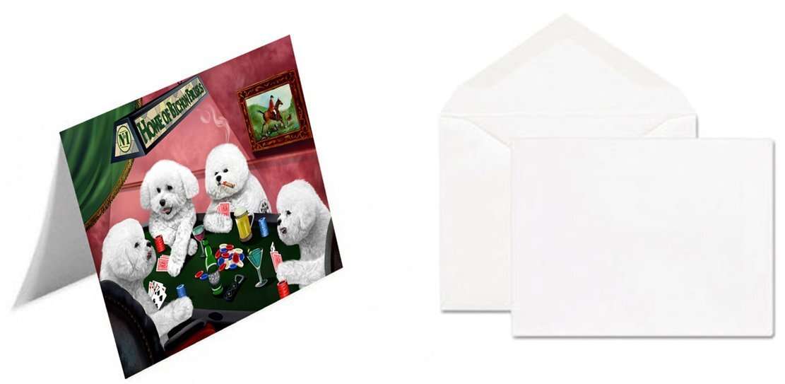 Home of Bichon Frise 4 Dogs Playing Poker Handmade Artwork Assorted Pets Greeting Cards and Note Cards with Envelopes for All Occasions and Holiday Seasons