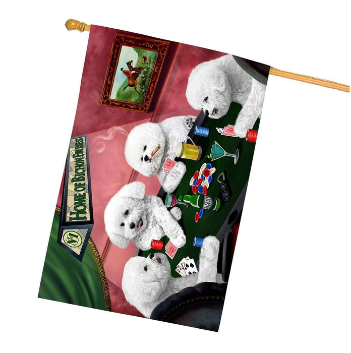 Home of Bichon Frise 4 Dogs Playing Poker House Flag