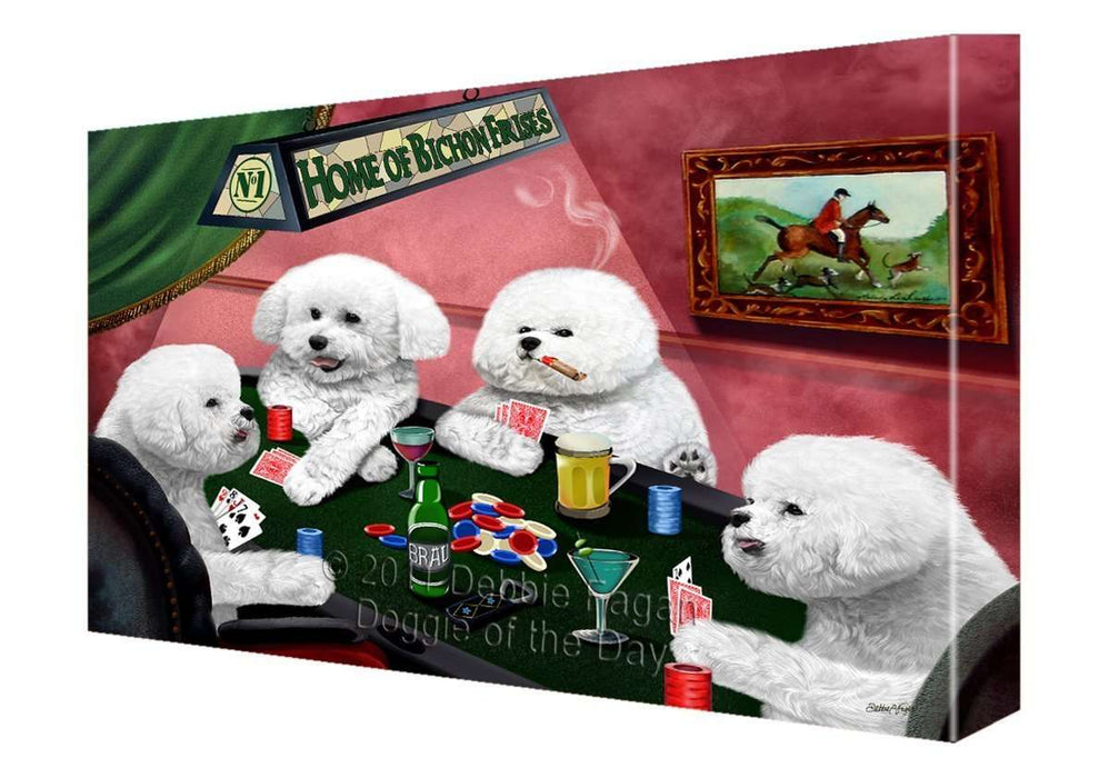 Home of Bichon Frise 4 Dogs Playing Poker Painting Printed on Canvas Wall Art Signed